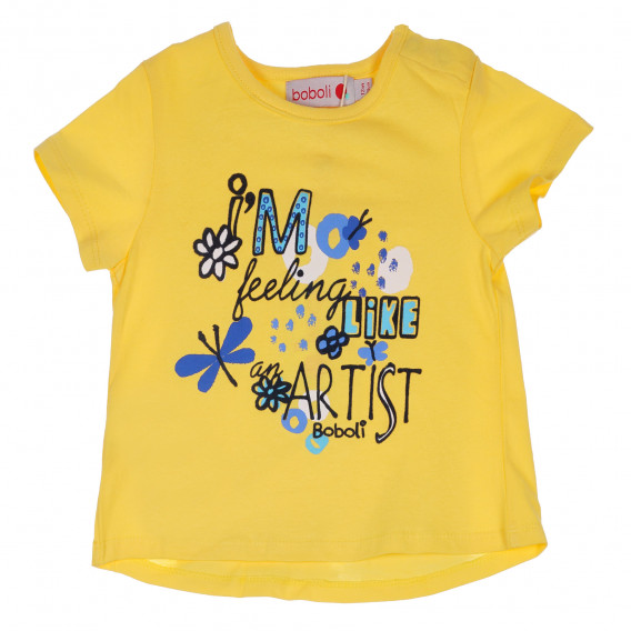 Tricou din bumbac cu imprimeu - pentru fată, galben Boboli 329655 