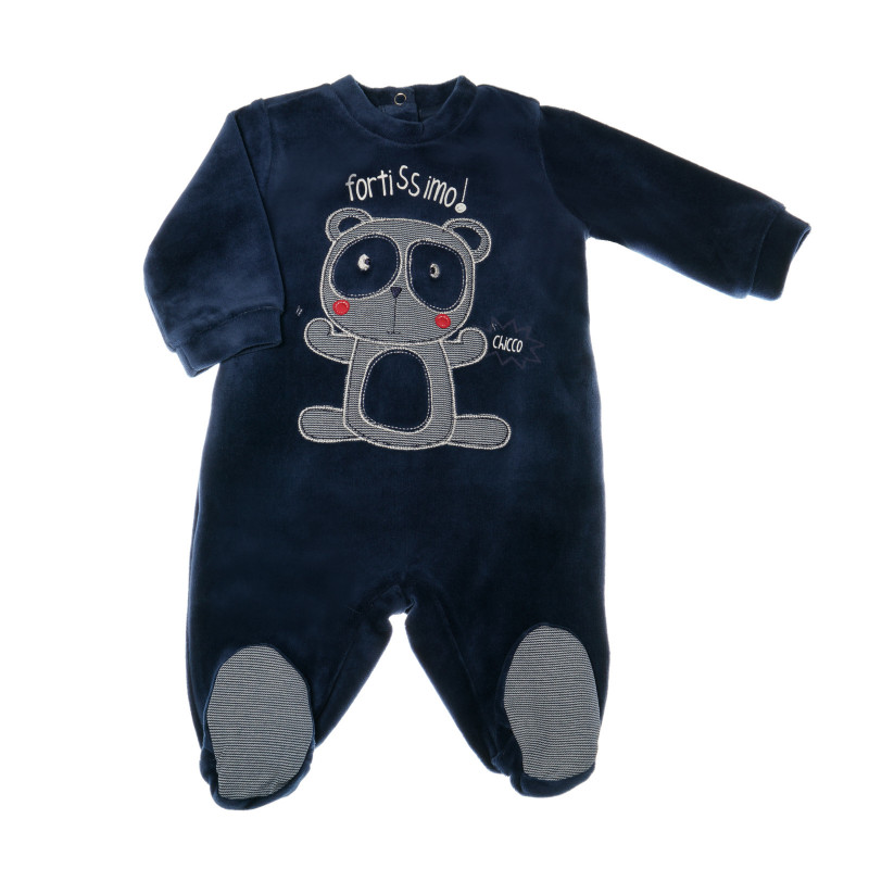 Salopetă din pluș cu mâneci lungi și panda pentru copii, albastru bleumarin  33001