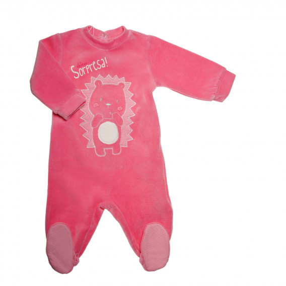 Salopetă din pluș cu mâneci lungi și ursuleț aplicat pentru fetițe, roz Chicco 33005 