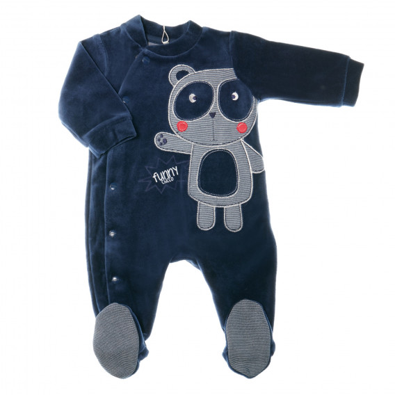 Salopetă din pluș cu fixare frontală și aplicație de panda pentru bebeluși, albastru bleumarin Chicco 33013 