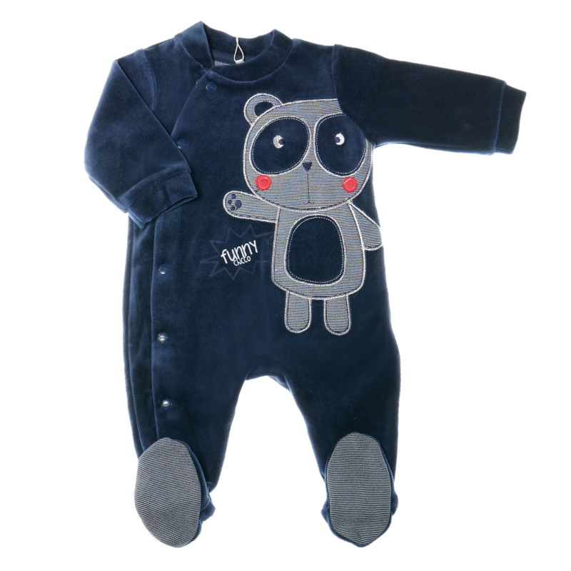 Salopetă din pluș cu fixare frontală și aplicație de panda pentru bebeluși, albastru bleumarin  33013