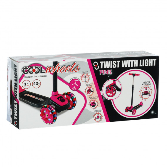 Trotinetă roz cu 3 roți și lumini LED pentru copii 3+ Furkan toys 331603 8