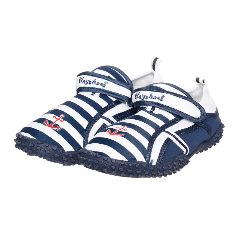Pantofi aqua în dungi albe și albastre, cu aplicație de ancoră  331796