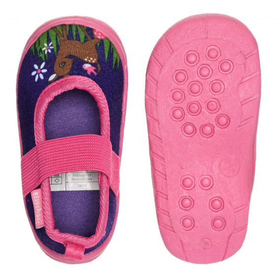 Papuci albaștri cu imprimeu de cerb și accente roz, pentru un bebeluș Playshoes 332670 3