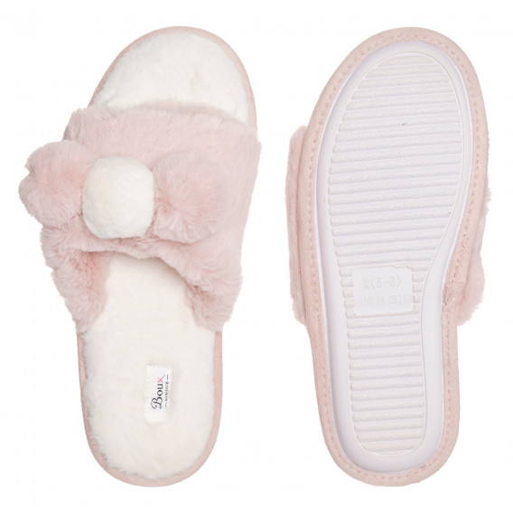 Papuci de casă roz pufoși, cu pompoane Boux avenue 332900 3
