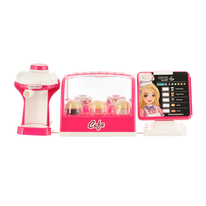 Cafenea pentru copii cu casă de marcat și efecte de lumină, roz  333199
