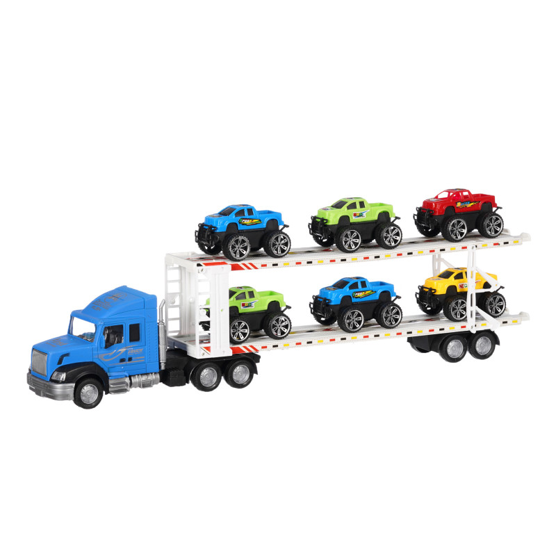 Camion de transport auto albastru, două niveluri cu 6 mașini  333251