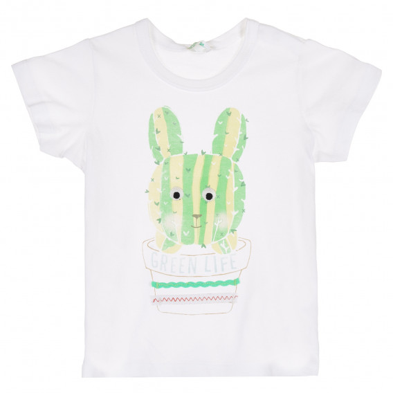 Tricou cu imprimeu cactus pentru fetițe, alb Benetton 333413 