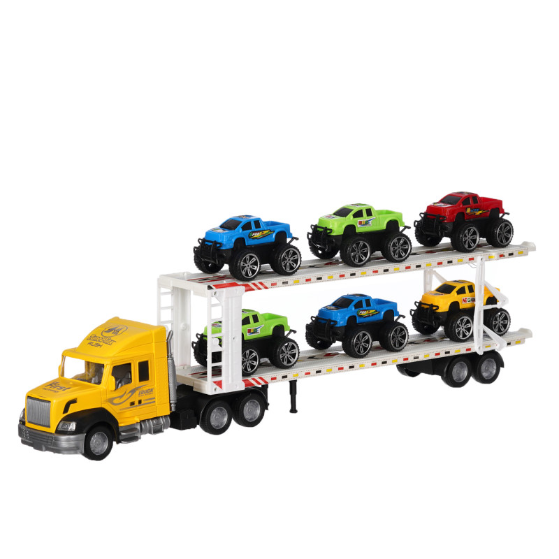 Camion de transport auto galben, două niveluri cu 6 mașini  334651