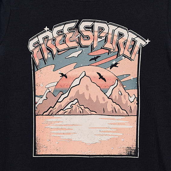 Tricou din bumbac organic NAME IT cu imprimeu „Free Spirit”, albastru închis pentru fete Name it 334767 2
