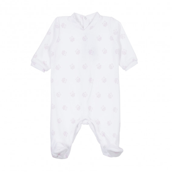 Salopetă cu imprimeu grafic pentru bebeluși în alb și roz Idexe 334867 