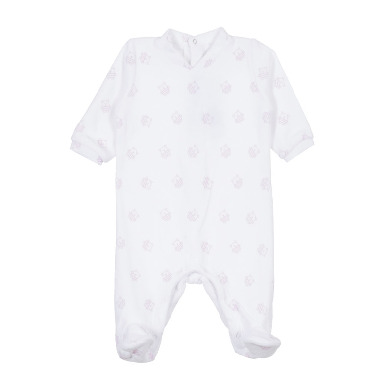 Salopetă cu imprimeu grafic pentru bebeluși în alb și roz  334867