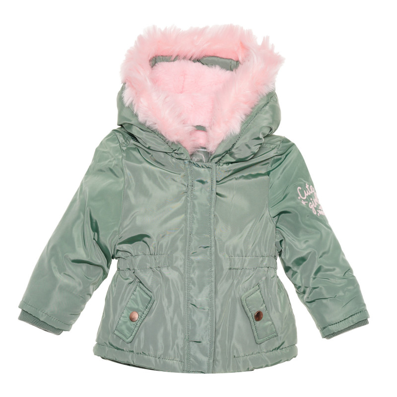 Geacă de iarnă verde cu căptușeală moale roz pentru bebeluș  335925