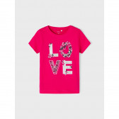Tricou roz din bumbac cu imprimeu Love și accente florale, pentru un bebeluș Name it 335967 