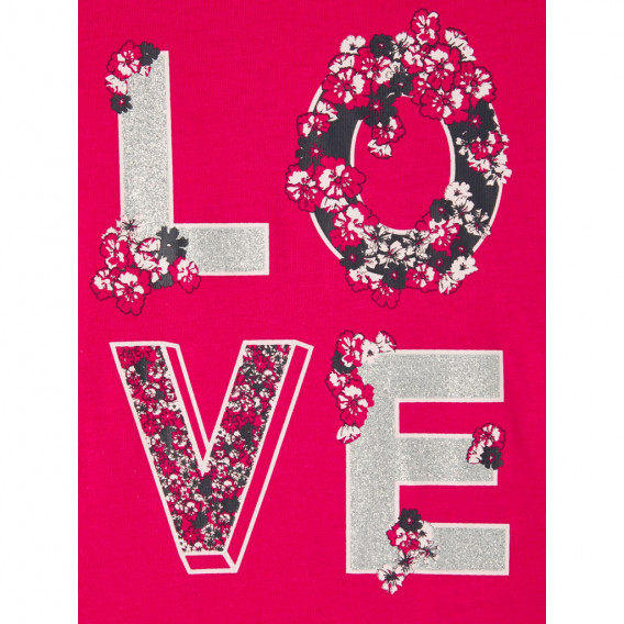 Tricou roz din bumbac cu imprimeu Love și accente florale, pentru un bebeluș Name it 335969 3