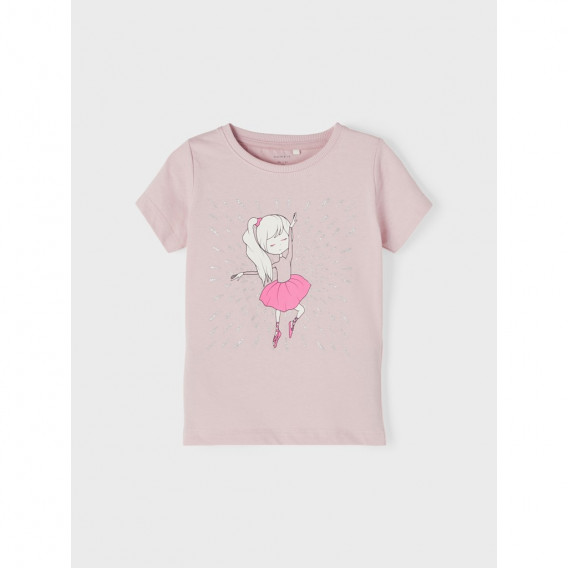 Tricou din bumbac roz deschis cu imprimeu balerină Name it 335976 