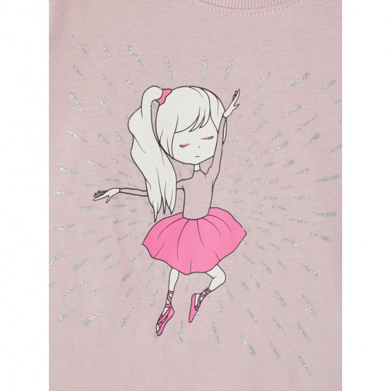Tricou din bumbac roz deschis cu imprimeu balerină Name it 335978 3