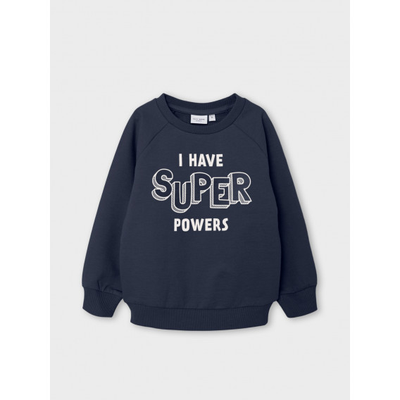 Bluză bleumarin cu mânecă lungă, cu inscripția „I have super powers” Name it 336007 