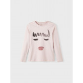 Bluză din bumbac roz deschis cu mâneci lungi, cu imprimeu pentru fată Name it 336306 
