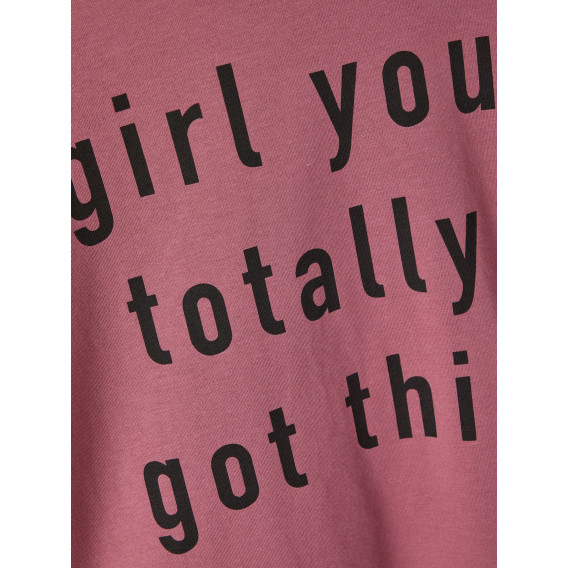Bluză roz din bumbac, cu mâneci lungi, cu imprimeu „Girl you totally got this” Name it 336308 3