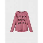 Bluză roz din bumbac, cu mâneci lungi, cu imprimeu „Girl you totally got this” Name it 336309 
