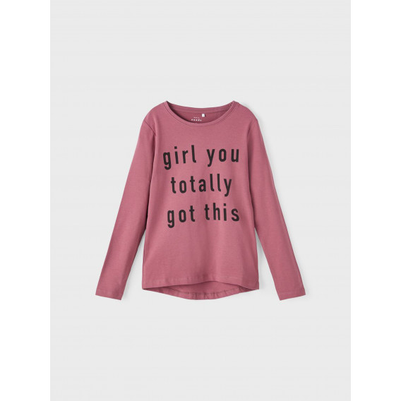 Bluză roz din bumbac, cu mâneci lungi, cu imprimeu „Girl you totally got this” Name it 336309 