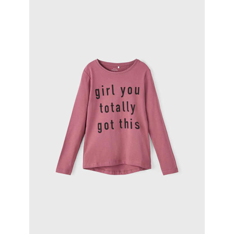 Bluză roz din bumbac, cu mâneci lungi, cu imprimeu „Girl you totally got this”  336309