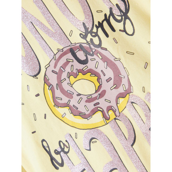 Bluză galbenă din bumbac, cu mâneci lungi, cu inscripția „Donut worry be happy” Name it 336335 3