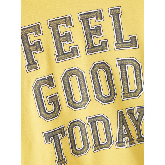 Bluză galbenă din bumbac, cu mâneci lungi, cu inscripția „Feel good today”. Name it 336341 3