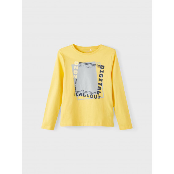 Bluză galbenă din bumbac, cu mâneci lungi, cu inscripția „Digital”. Name it 336369 