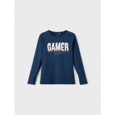 Bluză din bumbac bleumarin cu mâneci lungi, cu inscripția „Gamer” Name it 336375 