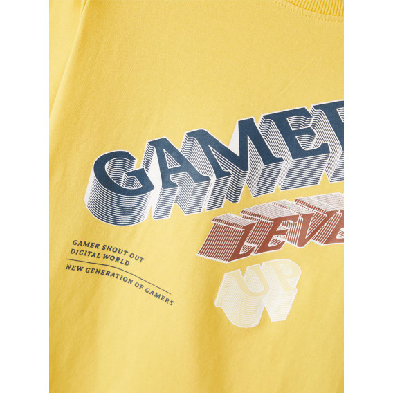 Bluză galbenă din bumbac, cu mâneci lungi, cu inscripția „Gamer level”. Name it 336377 3