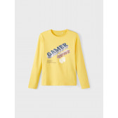 Bluză galbenă din bumbac, cu mâneci lungi, cu inscripția „Gamer level”. Name it 336378 