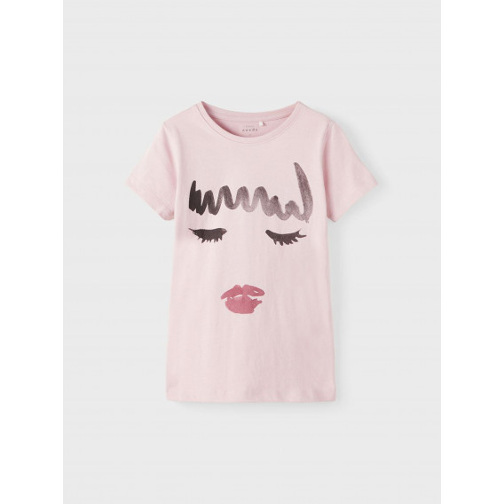 Tricou din bumbac cu imprimeu, pentru fetiță, roz deschis Name it 336621 