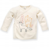 Bluză din bumbac cu broderie vulpe și închidere laterală, ecru Pinokio 336649 