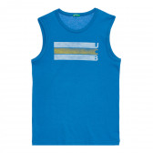 Bluză din bumbac cu imprimeu, de culoare albastră Benetton 336746 