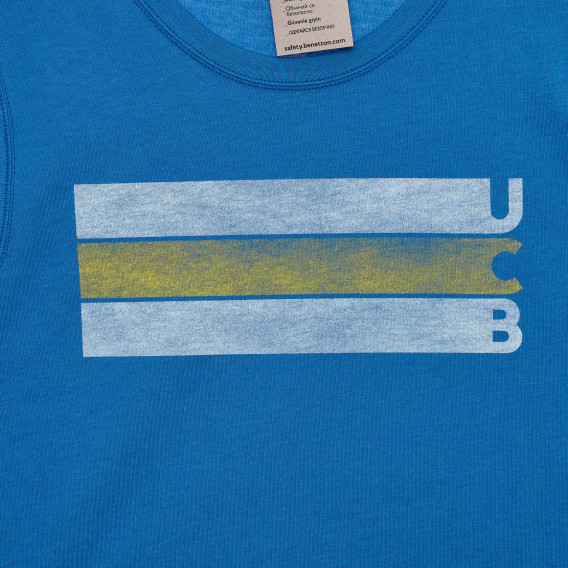 Bluză din bumbac cu imprimeu, de culoare albastră Benetton 336747 2