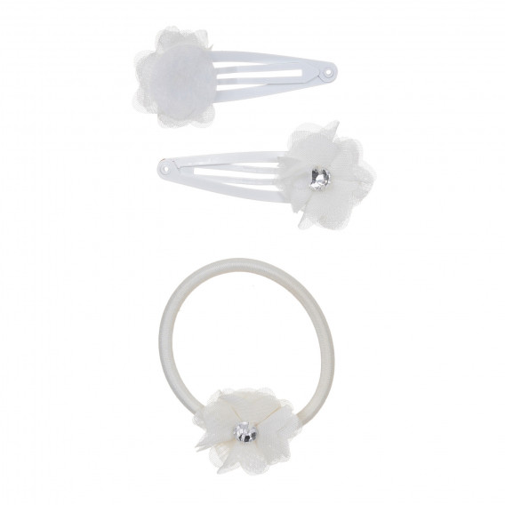 Set de două agrafe albe cu benzi elastice și aplicații cu flori Chicco 338332 