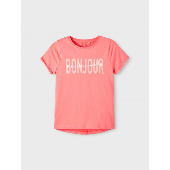 Numiți-i tricou din bumbac roz cu inscripția „Bonjour”. Name it 338930 