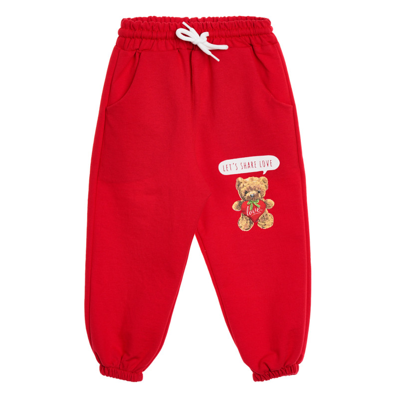 Pantaloni sport roșii ALG cu ursuleț de pluș  339541