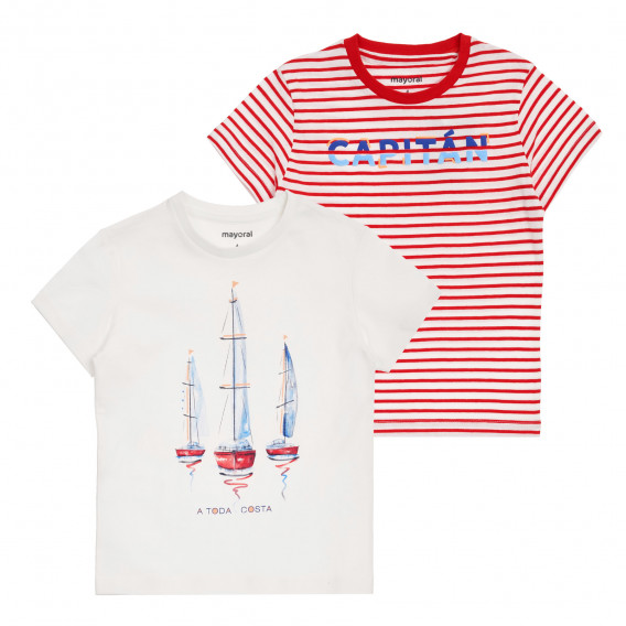 Mayoral set de doua tricouri cu motive nautice, rosu si alb Mayoral 340709 