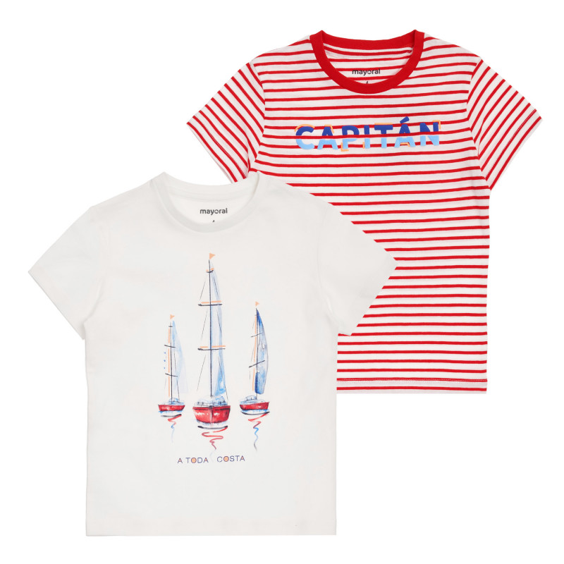 Mayoral set de doua tricouri cu motive nautice, rosu si alb  340709