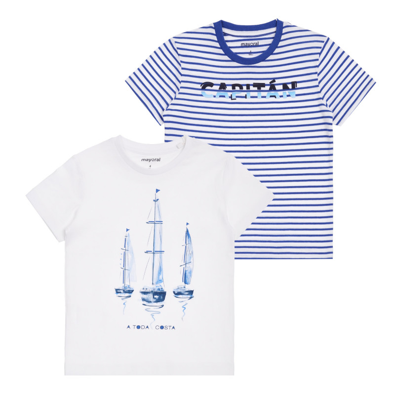 Mayoral set de doua tricouri cu motive nautice, albastru si alb  340843