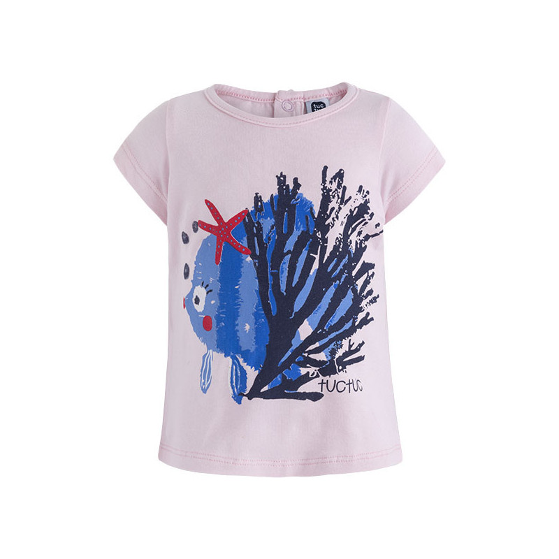 Tricou din bumbac cu mânecă scurtă de culoare albă cu imprimeu pește și steluță de mare pentru fete  34470