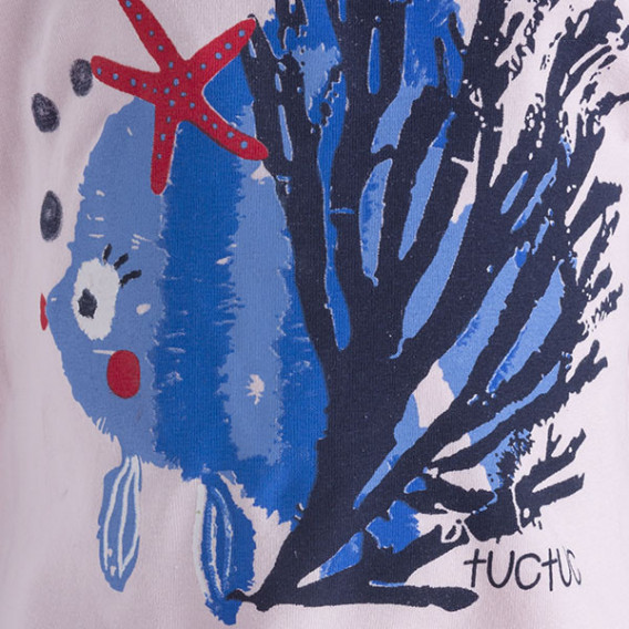 Tricou din bumbac cu mânecă scurtă de culoare albă cu imprimeu pește și steluță de mare pentru fete Tuc Tuc 34472 3