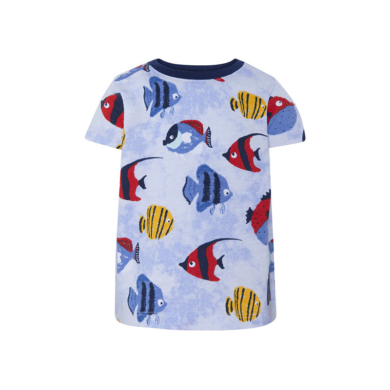 Tricou din bumbac cu guler și imprimeu colorat de pește pentru băieți  34500