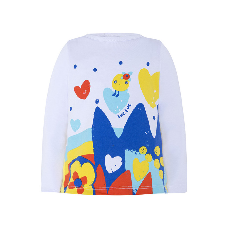 Bluză cu mâneci lungi din bumbac cu imprimeu colorat în față și în spate cu bucle cusute pentru fete  34620