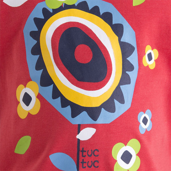 Tricou din bumbac cu mânecă scurtă roșie cu imprimeu multicolor pentru fete Tuc Tuc 34679 3