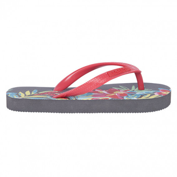 Flip-flops-uri cu imprimeu floral gri și curea roșie pentru fete Tuc Tuc 34855 