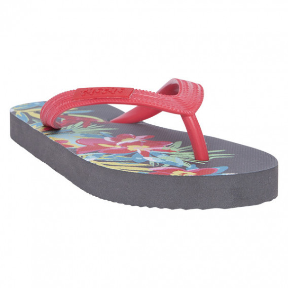 Flip-flops-uri cu imprimeu floral gri și curea roșie pentru fete Tuc Tuc 34856 2